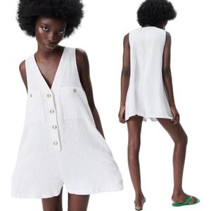 🚨Zara NEW Womens Size Small Textured Sleeveless Summer Romper in White